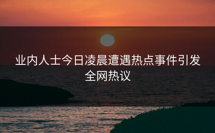 业内人士今日凌晨遭遇热点事件引发全网热议