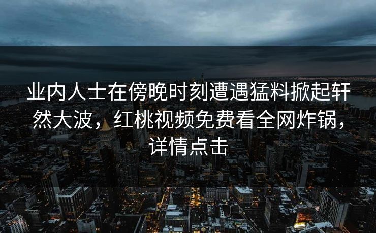 业内人士在傍晚时刻遭遇猛料掀起轩然大波，红桃视频免费看全网炸锅，详情点击