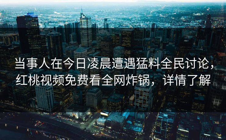 当事人在今日凌晨遭遇猛料全民讨论，红桃视频免费看全网炸锅，详情了解